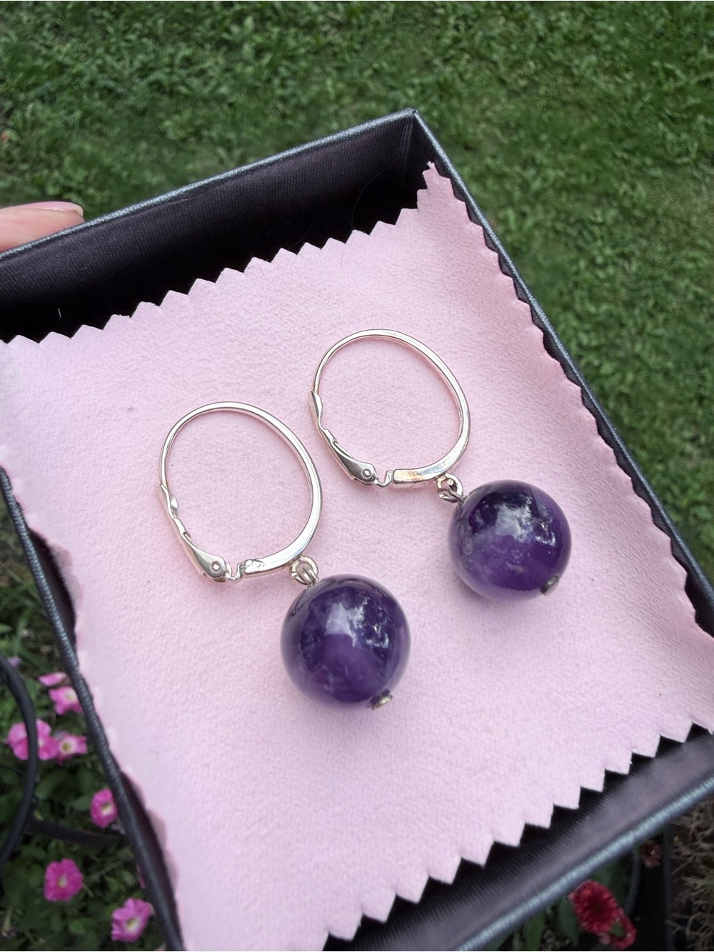 Sterling Silver Amethyst Drop Leverback Earrings